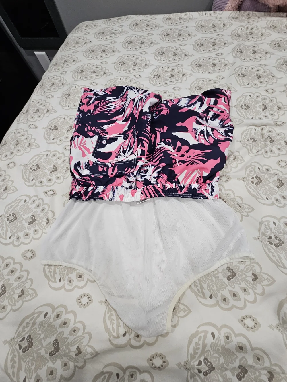 Calvin Klein Pink, Navy & White Tropical Print Swim Shorts